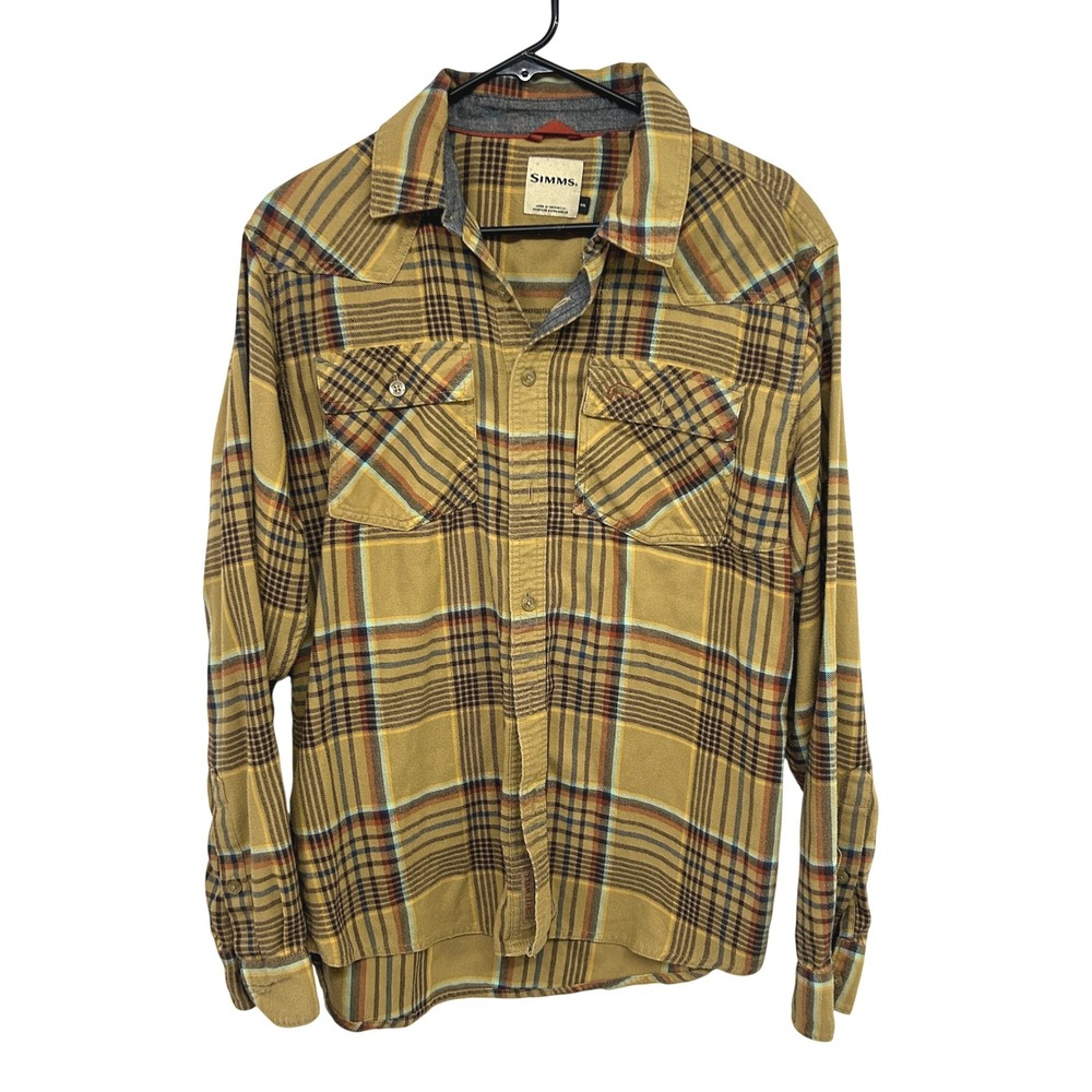 Simms Western Plaid Flannel Fishing Shirt Medium Mustard Yellow Gorpcore Outdoor